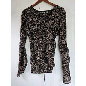 VTG Marla Kim Blouse Small Long Sleeve Babydoll Cheetah Animal Y2K Retro Artsy